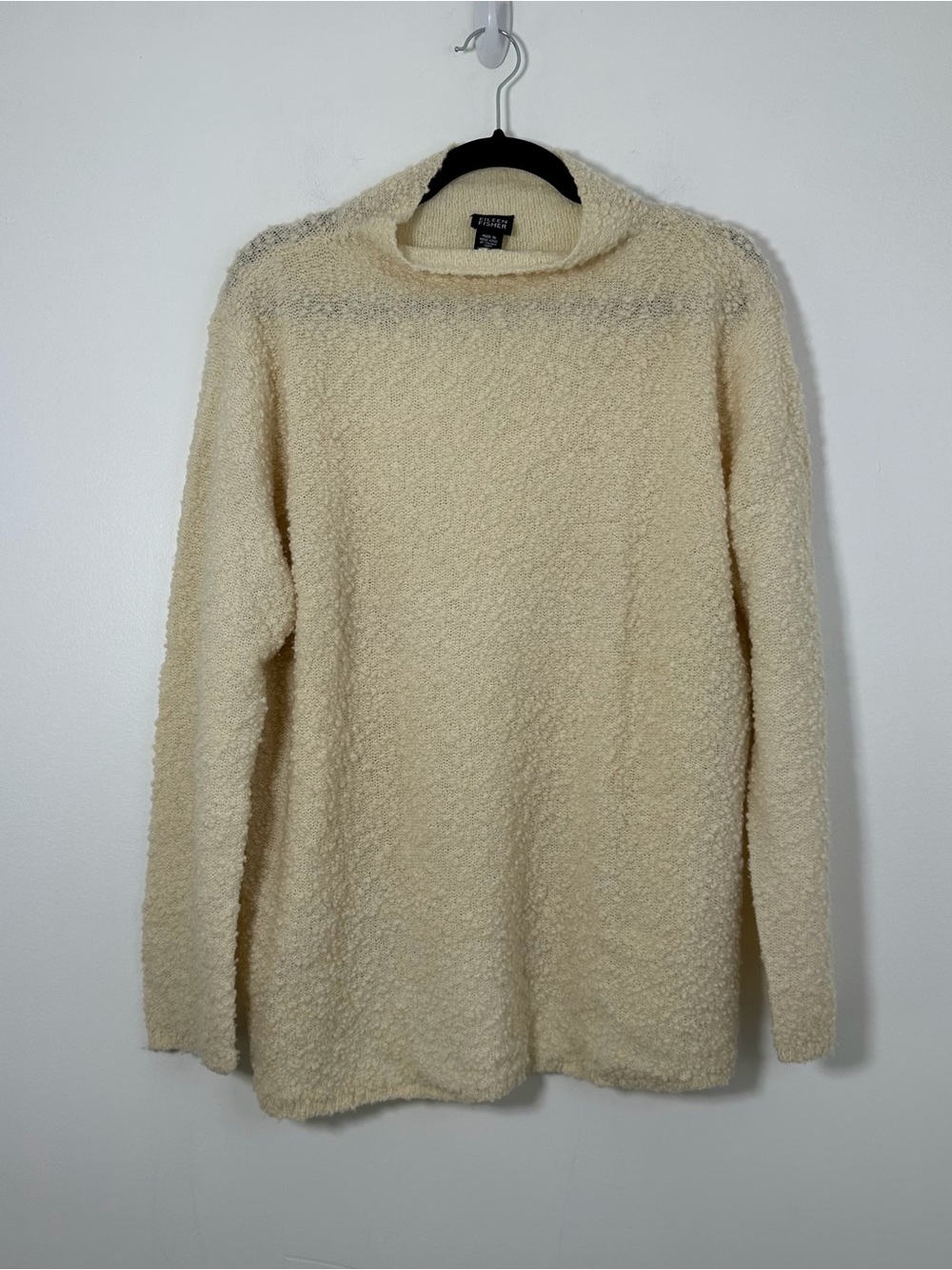 Eileen Fisher Women’s Large Cream Bouclé Wool Blend Long Sleeve Sweater
